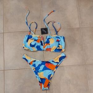 Zaful Blue and Orange Abstract Bikini